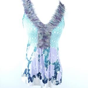 Anthro Deletta Floral Tank Elaborate Trim Linen